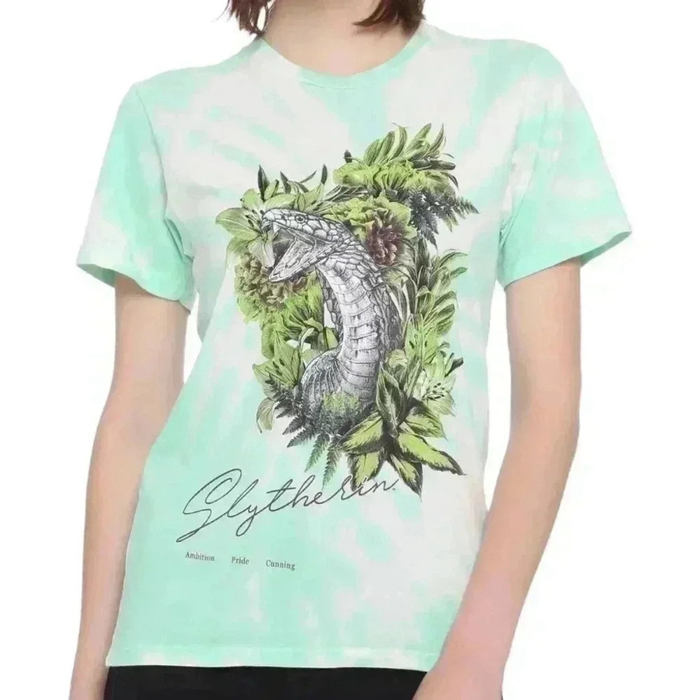 (NWOT) Harry Potter Slytherin Tie-Dye Tee | Floral Snake Graphic | Size Small